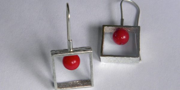 937 - Small Square With Coral Earrings